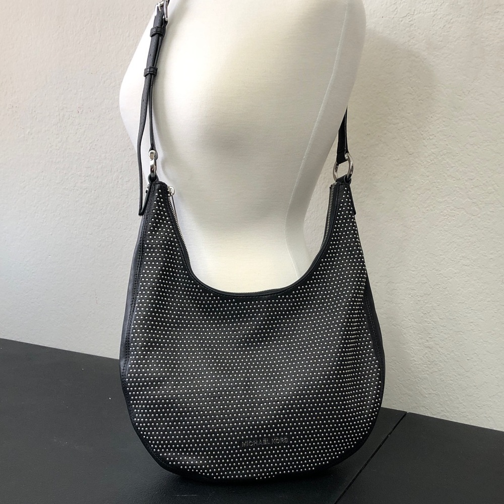 New Limited Edition Michael Kors Rhea Black Micro stud Goat Leather crossbody!